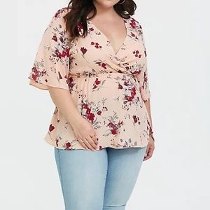 Torrid Pink Floral Georgette Chiffon Blouse 0